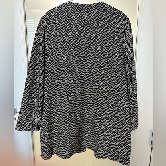 Kasper Knit Chevron Cardigan Open Front Long Jacket Black White Lined EUC XL - Picture 4 of 5